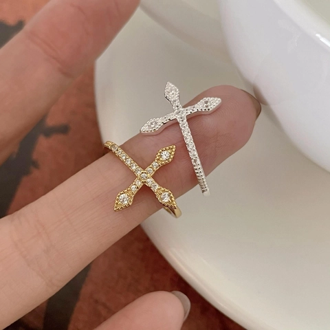 Anello A Croce In Argento Sterling 925 Con Zirconi Cubici Regolabile Aperto Gioielli Geometrici Per Donna Stile Coreano Minimalista