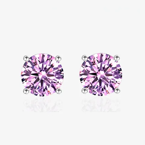 Orecchini a Bottone in Argento Sterling 925 con Zirconia per Donna Classici Rotondi Incastonatura a Quattro Griffe Argento Rosa Bianco Gioielli di Moda Minimalisti