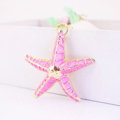 Lindo Llavero de Estrella de Mar de Esmalte Aleación de Zinc Strass Colgante de Bolso de Animal Marino Llavero para Mujer Regalo
