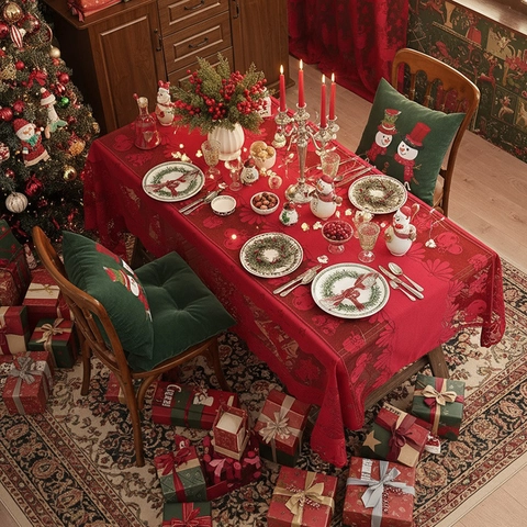 Vintage Rot Weihnachten Spitze Tischdecke Polyester Ausschnitt Festliches Muster Rechteckig Rund Tischdecke Für Party