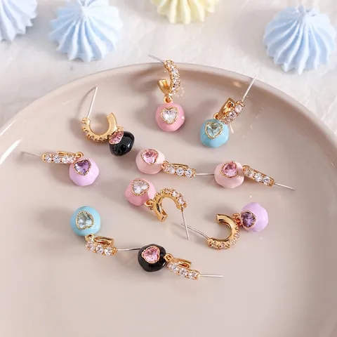 Pendientes De Corazón Esmalte Cobre Circonita Con Poste De Plata De Ley 925 Joyas Dulces Para Mujeres