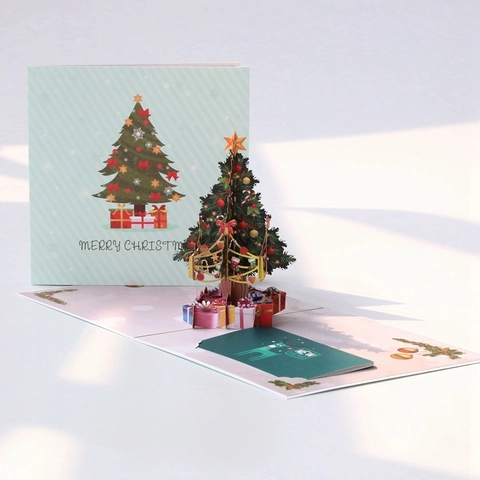 Tarjetas De Felicitación 3D Pop Up Papel Especial Corte Láser Hecho A Mano Árbol De Navidad Reno Papá Noel Para Regalo