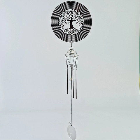 Roestvrijstalen Roterende Windgong Levensboom Hangende Decoratie Met Kristallen Hanger Tuin Windgong