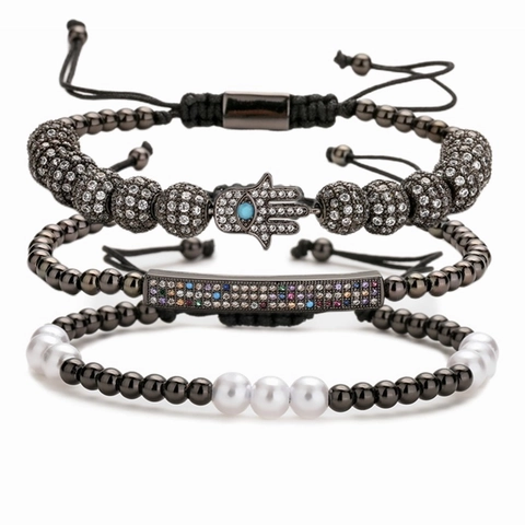 Kupfer Mikro Eingelegt Zirkon Hamsa Hand Böser Blick Gewebtes Armband Verstellbar Böhmischer Stil Schmuck