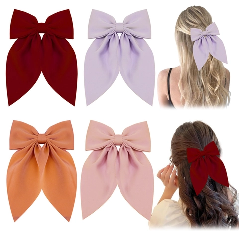Große Satin Schleife Haarspange Einfarbig Lange Bänder Handgefertigt Prinzessin Kopfschmuck Für Mädchen Kinder Alltag