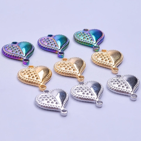 Colgante De Corazón De Acero Inoxidable Conector Doble Agujero Pulido Texturizado Accesorios De Fabricación De Joyas DIY Para Collares