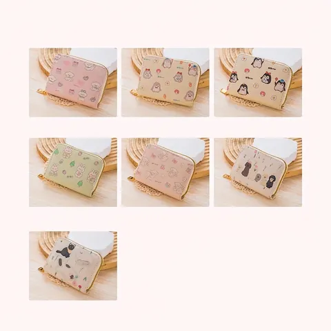 Cute Cartoon Animal Printed PU Leather Accordion Card Holder RFID Blocking Zipper Multi Slots Coin Purse For Women Girls