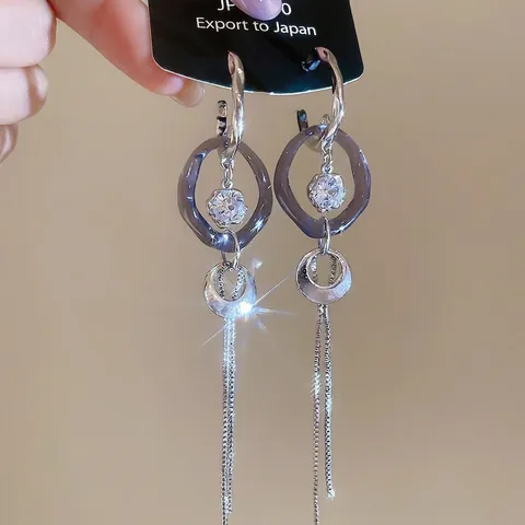Orecchini Geometrici A Cerchio In C Con Nappe Lunghe In Acrilico Zircone E Perni In Argento Sterling 925 Gioielli Per Donne
