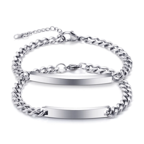 ID Bar Bracelet Stainless Steel Curb Chain Polished Jewelry For Men Women Couple