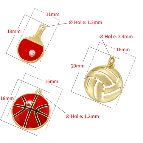 Ciondoli Palloni Sportivi Ottone Smalto Basket Calcio Pallavolo Baseball Ping Pong Perla Artificial Ciondoli Per Gioielli DIY