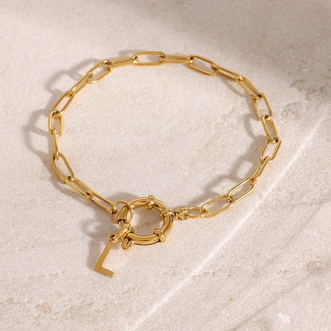 Pulsera Con Colgante De Letra L Acero Inoxidable Minimalista Cierre Marinero Chapado En Oro Joyería Impermeable Mujeres