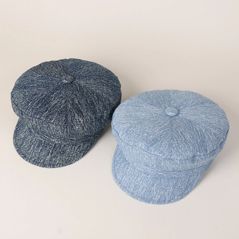 Cappello Newsboy Vintage Donna Regolabile Cotone Denim Motivo Fiocchi Di Neve retrò Casual Stile Navy