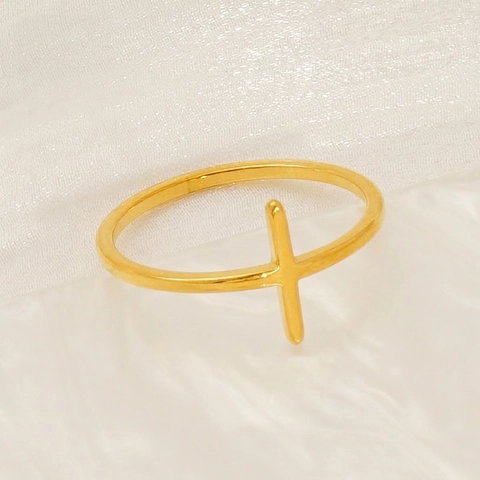 Minimalist Cross Ring 18K Gold Plated Stainless Steel Adjustable Thin Band Geometric Finger Jewelry For Women