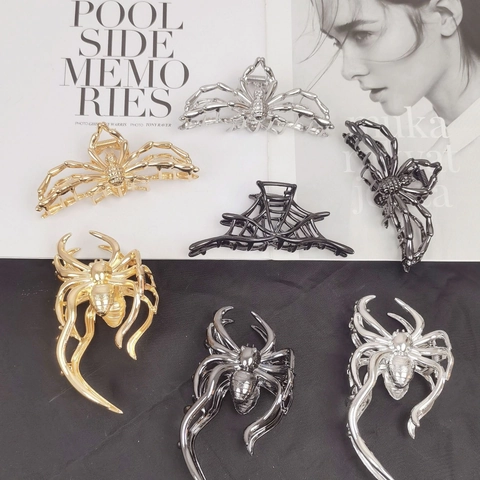 Spider Hair Claw Clips Alloy Metal Rhinestone Goth Punk Large Hairpin Accessories For Women Halloween Party