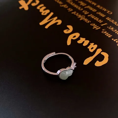 Anello Regolabile Vintage Nuovo Stile Cinese Rame Zircone Giada Imitazione Verde Fiore Anello Aperto Per Donna Lusso