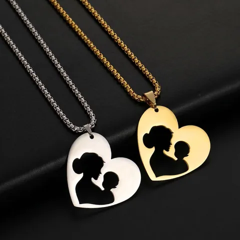 Collana Famiglia Acciaio Inossidabile Ciondolo Silhouette Madre Figlio Padre Gioielli Minimalisti Regalo Genitori