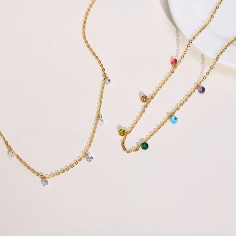 Collana In Acciaio Inossidabile Placcato Oro Con Pendenti In Zirconia Cubica Gioielli Minimalisti Da Donna
