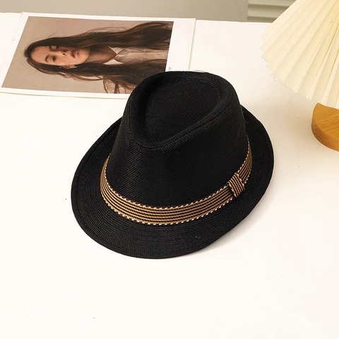 Cappello Fedora Intrecciato Stile Paglia Traspirante Protezione Solare Esterna Viaggi Cappello Jazz Fascia Rigata Decorativa