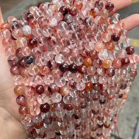 Natürliche Hämatoid Quarz Runde Lose Perlen Rot Gelb Leimblume Kristall DIY Schmuckherstellung Zubehör