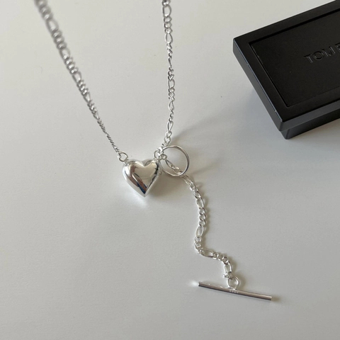 Collana Con Pendente A Cuore In Argento Sterling 925 Catena Figaro Chiusura A T Style Francese Minimalista Elegante Donna