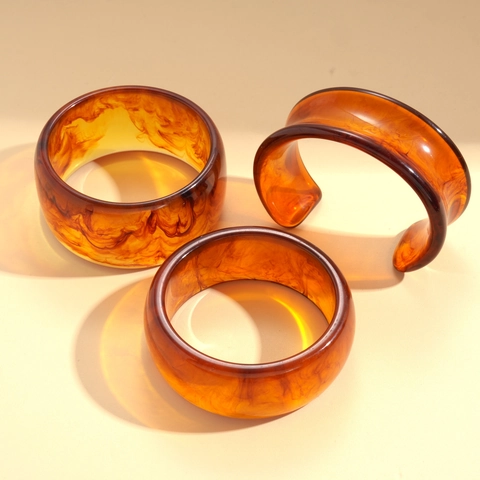 Hars Bangle Armband Amber Schildpad Marmer Textuur Dik Rond Retro Vintage Stijl Mode Vrouwen Hand Accessoire