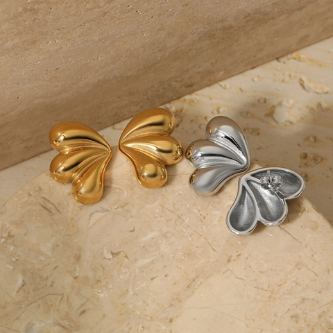 Butterfly Wing Shell Stud Earrings Stainless Steel High Polish Mirror Finish Fashion Jewelry For Women