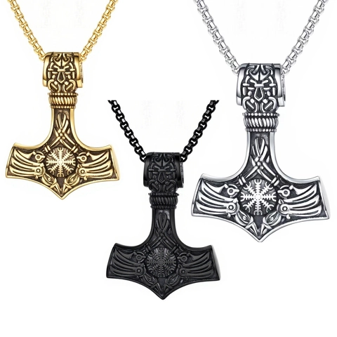 Collana Con Pendente Martello Di Thor Mjölnir Vichingo Norreno Vintage Acciaio Inossidabile Gioielli Punk Gothic Da Uomo