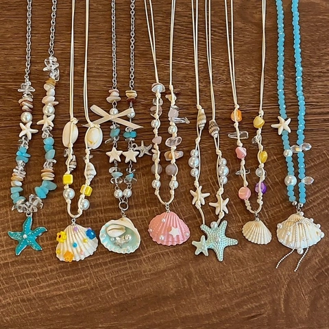 Collana Stella Marina Conchiglia Finta Perla Artificial Fatta A Mano Spiaggia Vacanze Tema Oceano Lega Cristallo Resina Gioielli