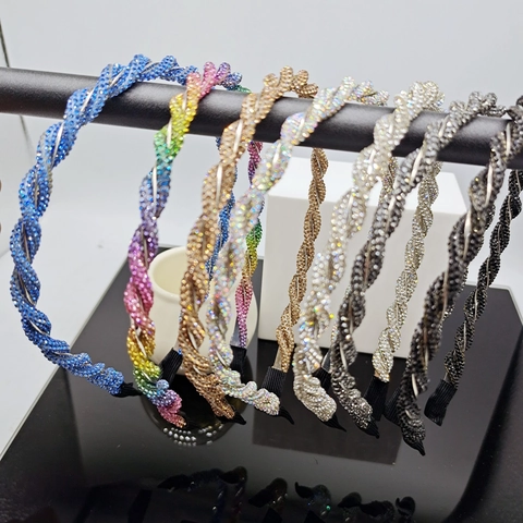 Strass Stirnband Gedreht Geflochten Haarreif Funkelnd Bunt Kristallperlen Mode Kopfschmuck Für Frauen Täglich Accessoire Elegant