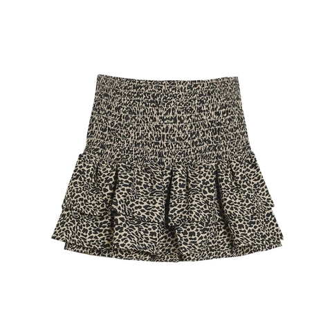 Women Tiered Ruffle Mini Skirt Smocked High Waist Leopard Print Solid Polyester Casual Sexy Beach Wear