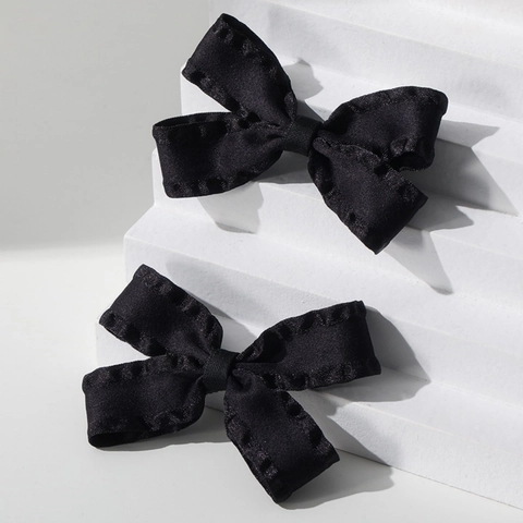 Satijnen Strik Haarclips Zwart Elegante Lint Dubbellaags Krokodillenklemmen Zoete Haaraccessoires Voor Dames