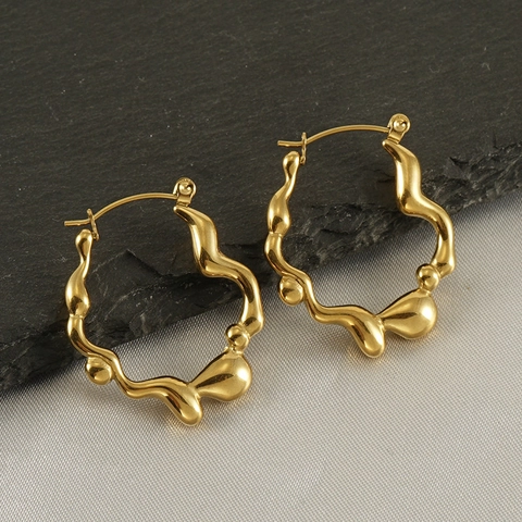Pendientes De Aro Con Ondas Irregulares Acero Inoxidable Minimalista Metal Fundido Geométrico Joyería Para Mujer