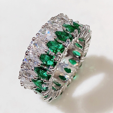 Bague Éternité En Cuivre Zircon Double Rangée Taille Poire Bijoux De Mariage Luxe Femmes