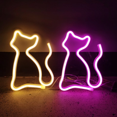 Cat Neon Sign LED Light Cat Shape Plastic Wall Hanging Lamp Battery USB Powered For Room Decor Festival Party Atmosphere