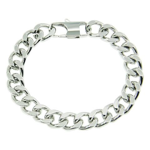 Men's Punk Titanium Steel Cuban Link Bracelet Polished Plain Street Style Gothic Hip Hop Biker Jewelry Hand Bangle Gift