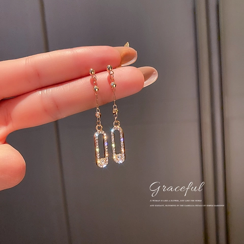 Orecchini Pendenti Con Nappa Lunga In Lega E Strass Con 925 Sterling Silver Earring Post Gioielli D'oro Geometrici Donna