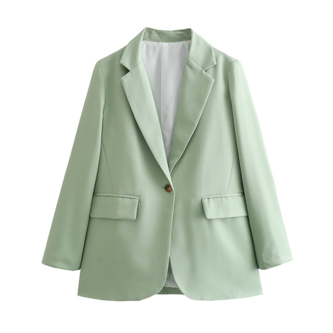 Blazer Donna Rever A Lancia Maniche Lunghe Monopetto Vestibilità Comoda Verde Menta Ufficio Lavoro Casual
