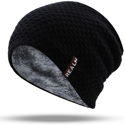 Σκούφος Beanie Ανδρικός Πλεκτός Ακρυλικός Με Επένδυση Fleece Χειμερινός Ζεστός Σκι Εξωτερικού Χώρου Casual