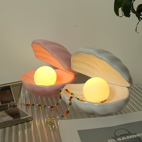 Creative Shell Artificial Pearl Night Light Desktop Atmosphere Table Lamp Bedside Decoration Jewelry Storage Novelty Gift For Girls