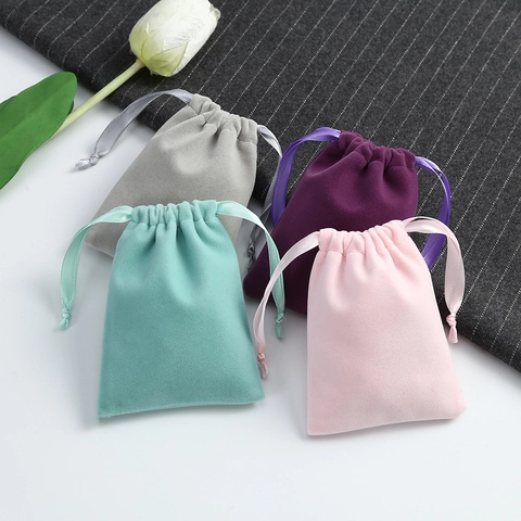 Velvet Jewelry Pouch Drawstring Gift Bag Soft Fabric Storage Packaging For Necklaces Bracelets Rings Wedding Party Favors
