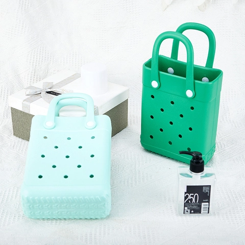 Mini Bolso De Mano EVA Impermeable Con Agujeros Bolso De Playa Color Macaron Moda Dulce Ligero Mujeres Bolso Cuadrado