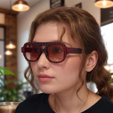 Retro Square Sunglasses With Vertical Ribbed Stripe Texture PC Frame Double Bridge UV400 Protection For Women And Men