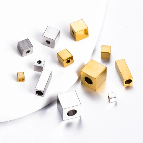 Square Cube Spacer Beads Stainless Steel Geometric Perforated For DIY Jewelry Making Bracelet Necklace Accessories