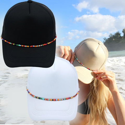 Trucker Hat Mesh Baseball Cap With Colorful Bead Chain Breathable Sun Protection Summer Beach Outdoor Casual Fashion