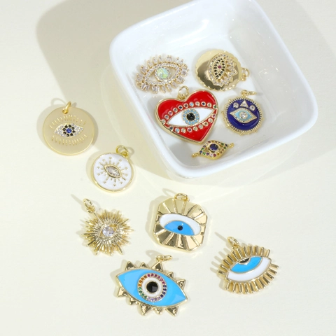 Evil Eye Hangers Verguld Koper Emaille Zirkoon Hart Kroon Rond DIY Sieraden Maken Charms Boho Stijl Accessoires
