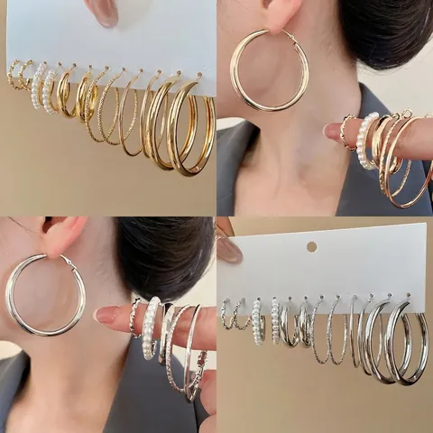 Orecchini A Cerchio Lega Imitazione Perla Artificial Geometrico Minimalista Moda Per Donne Con Perno In Argento