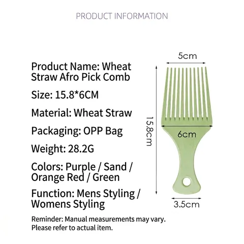 Umweltfreundlicher Weizenstroh Afro Pick Kamm Breitzahniger Haarstyling Tool Für Herren Pompadour Und Damen