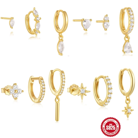 925 Sterling Silver Eight Pointed Star Zirconia Earrings For Women Gold Silver Marquise Teardrop Stud Hoop Jewelry Gift