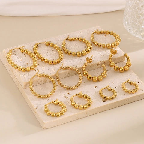 Kralen Hoop Oorbellen 18K Verguld Roestvrij Staal Geometrische U-Vormige Minimalistische Sieraden Voor Dames