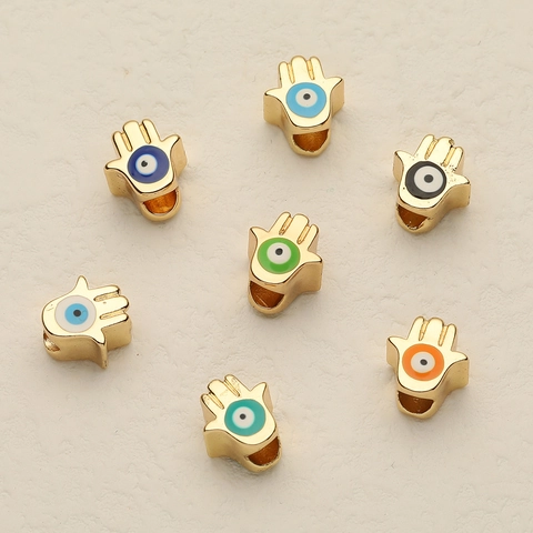 Hamsa Hand Charms Kupfer 18K Vergoldet Evil Eye Emaille Anhänger Für DIY Schmuckherstellung Fatima Hand Accessoires